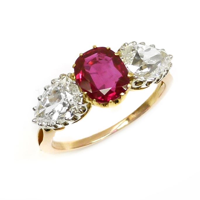 Three stone Burma ruby and diamond ring | MasterArt